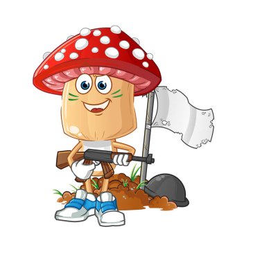 Kızıl mantarlı asker karakteri. çizgi film maskotu vektörü