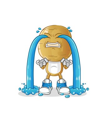 Patates kafalı karikatür ağlayan illüstrasyon. karakter vektörü