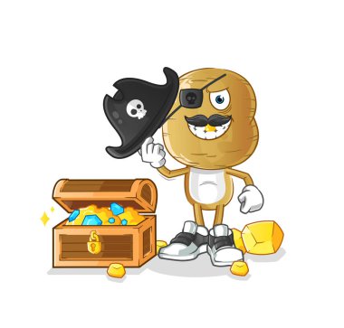 Patates kafalı, hazine maskotlu bir korsan. çizgi film vektörü