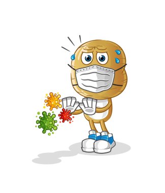 Patates kafalı çizgi film karakterleri virüsleri reddediyor. çizgi film maskotu vektörü