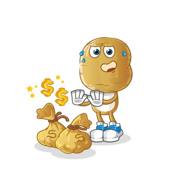 Patates kafalı çizgi film para resimlerini reddediyor. karakter vektörü