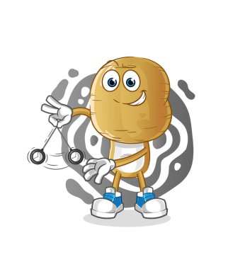 Patates kafa çizgi filmi hipnotize ediyor. çizgi film maskotu vektörü