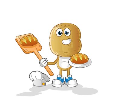 Patates kafalı fırıncı ve ekmek. çizgi film maskotu vektörü