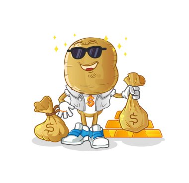 Patates kafalı zengin karakter. çizgi film maskotu vektörü