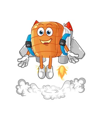 Sırt roketli maskotlu suşi. çizgi film vektörü