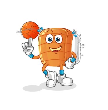 Suşi basket topu maskotu oynuyor. çizgi film vektörü