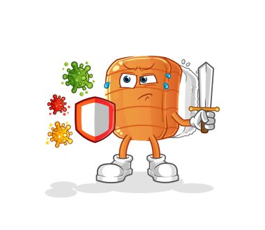 Virüs çizgi filmine karşı suşi. çizgi film maskotu vektörü