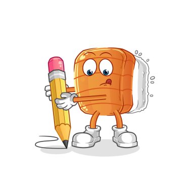 Suşi kalemle yazar. çizgi film maskotu vektörü