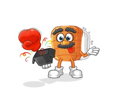 Suşi şaka eldiveni kutuda. çizgi film maskotu