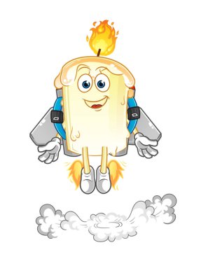 Sırt roketi maskotlu mum. çizgi film vektörü