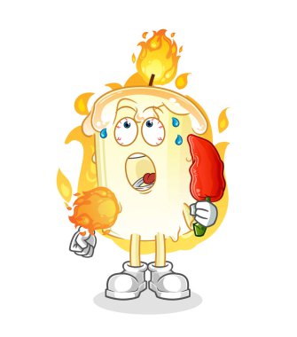 Mum sıcak biber maskotu yer. çizgi film vektörü