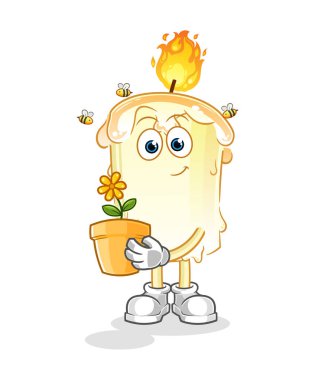 Çiçek saksısı olan mum. karakter vektörü