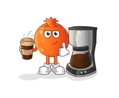 Nar, kahve illüstrasyonunu içiyor. karakter vektörü