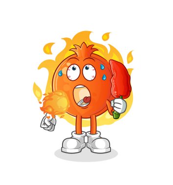 Nar sıcak biber maskotu yer. çizgi film vektörü