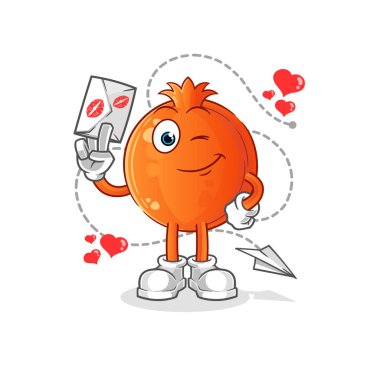 Nar, aşk mektubu illüstrasyonunu tutar. karakter vektörü