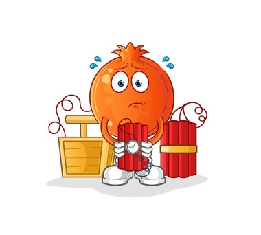 İçinde dinamit olan nar karakteri. çizgi film maskotu vektörü