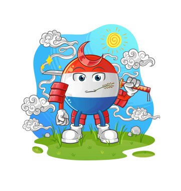 Alman bayrağı samuray çizgi filmi. çizgi film maskotu vektörü