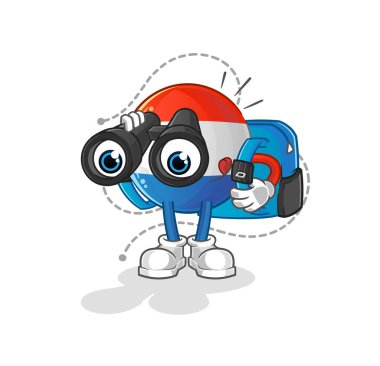 Dürbünlü Hollanda bayrağı. çizgi film maskotu vektörü