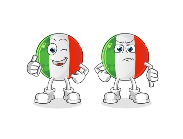 Italia Bandera Pulgares Hacia Arriba Pulgares Hacia Abajo Vector Mascota — Archivo Imágenes Vectoriales