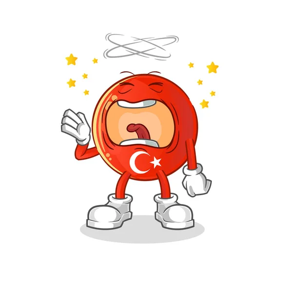 Türkische Flagge Gähnt Charakter Cartoon Maskottchen — Stockvektor