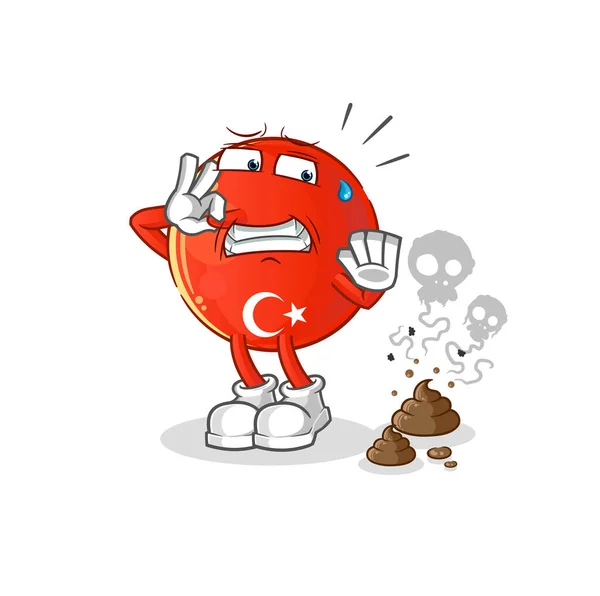 トルコ国旗に臭いゴミのイラストが描かれています キャラクターベクトル — ストックベクタ