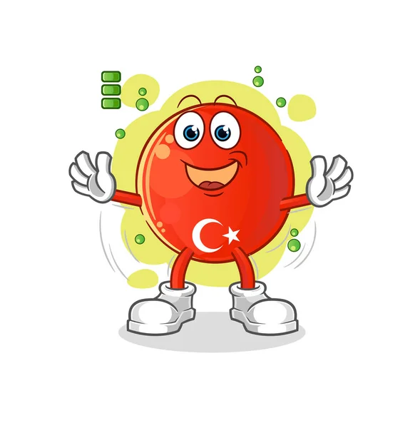 Турецкий Флаг Полный Батарейный Характер Вектор Талисмана Мультфильма — стоковый вектор