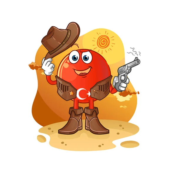 Turkish Flag Cowboy Gun Character Vector — Stock Vector