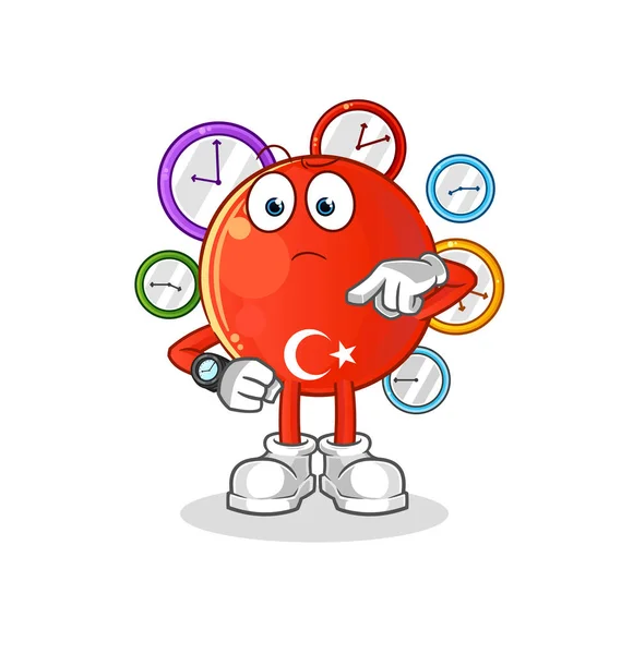 Bandera Turca Con Dibujos Animados Reloj Pulsera Vector Mascota Dibujos — Archivo Imágenes Vectoriales