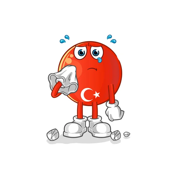 トルコ国旗がティッシュで泣く 漫画マスコットベクトル — ストックベクタ