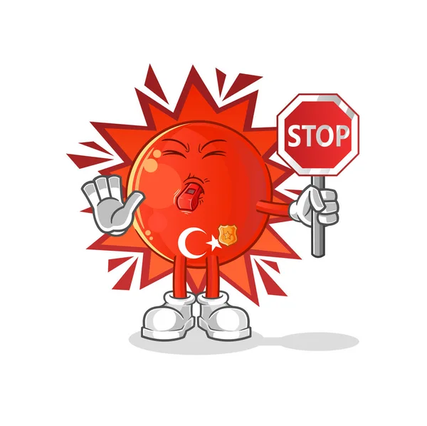 Bandera Turca Sosteniendo Señal Stop Vector Mascota Dibujos Animados — Archivo Imágenes Vectoriales