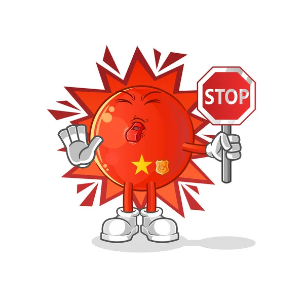 Вьетнамский Флаг Держит Знак Стоп Вектор Талисмана Мультфильма — стоковый вектор