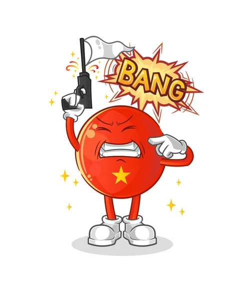 Bandera Vietnamita Mascota Disparo Advertencia Vector Dibujos Animados — Vector de stock
