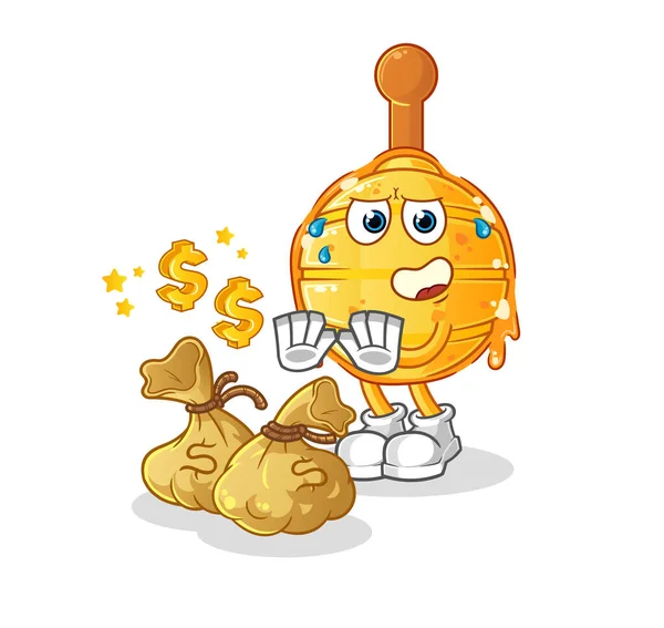 Wooden Honey Dipper Refuse Money Illustration Character Vector — Stock Vector