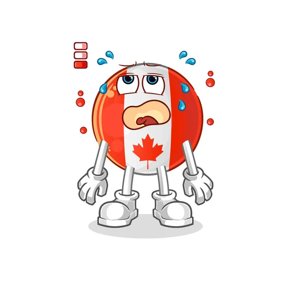 Mascotte Drapeau Canada Batterie Faible Vecteur Dessin Animé — Image vectorielle