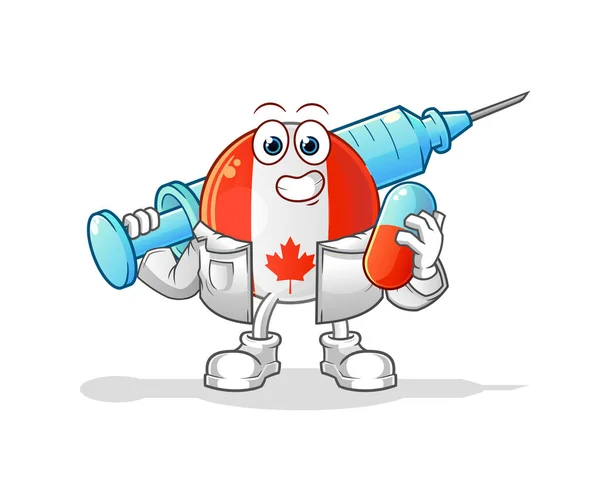Kanada Flagge Arzt Hält Medikament Und Injektion — Stockvektor