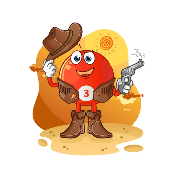 Red Billiard Ball Cowboy Gun Character Vector — Stock Vector