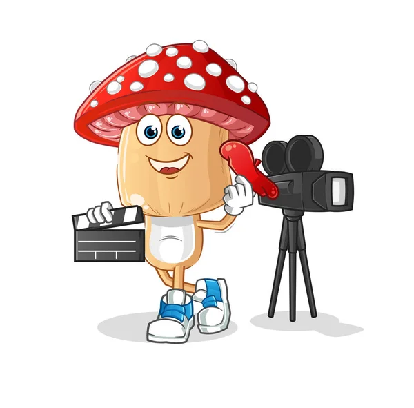 Cogumelo Vermelho Cabeça Cartoon Diretor Mascote Vector Dos Desenhos Animados — Vetor de Stock