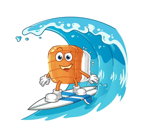 Carattere Sushi Surf Vettore Della Mascotte Del Fumetto — Vettoriale Stock