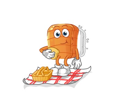 Piknik karikatüründe suşi. çizgi film maskotu vektörü