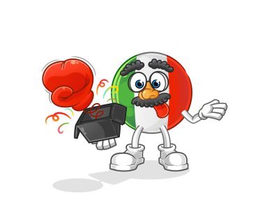 Kutuda İtalya bayrağı şakası eldiveni var. çizgi film maskotu