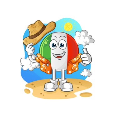 İtalya bayrağı tatile gidiyor. çizgi film maskotu vektörü