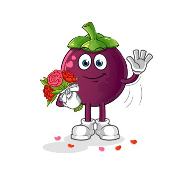 Buket maskotlu mangosteen. çizgi film vektörü