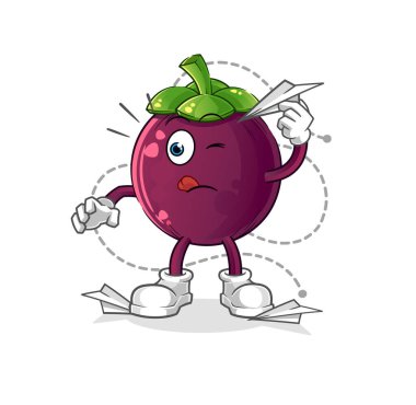 Kağıt uçak karakteri olan bir mangosteen. çizgi film maskotu vektörü