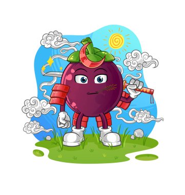 Mangosteen Samuray çizgi filmi. çizgi film maskotu vektörü