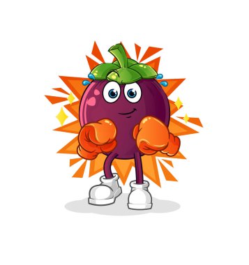 Mangosteen boksör karakteri. çizgi film maskotu vektörü