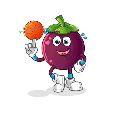 Mangosteen basket topu maskotu oynuyor. çizgi film vektörü
