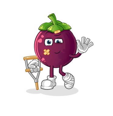 Topallayan sopası olan hasta bir mangosteen. çizgi film maskotu vektörü