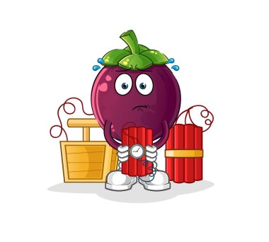 Mangosteen dinamit karakteri taşıyor. çizgi film maskotu vektörü