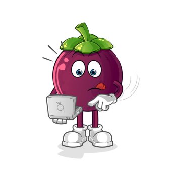 Laptop maskotlu mangosteen. çizgi film vektörü