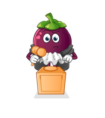 Mangosteen jürisi tokmağı tutuyor. karakter vektörü